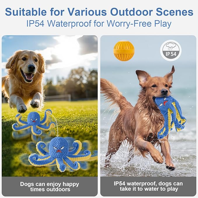 Interactive Dog Toys Octopus,Durable Automatic Jumping Dog Toy to Keep Them Busy,Squeaky Moving Tug of War Doggie Toy,USB Rechargeable Puppy Toys (Blue)