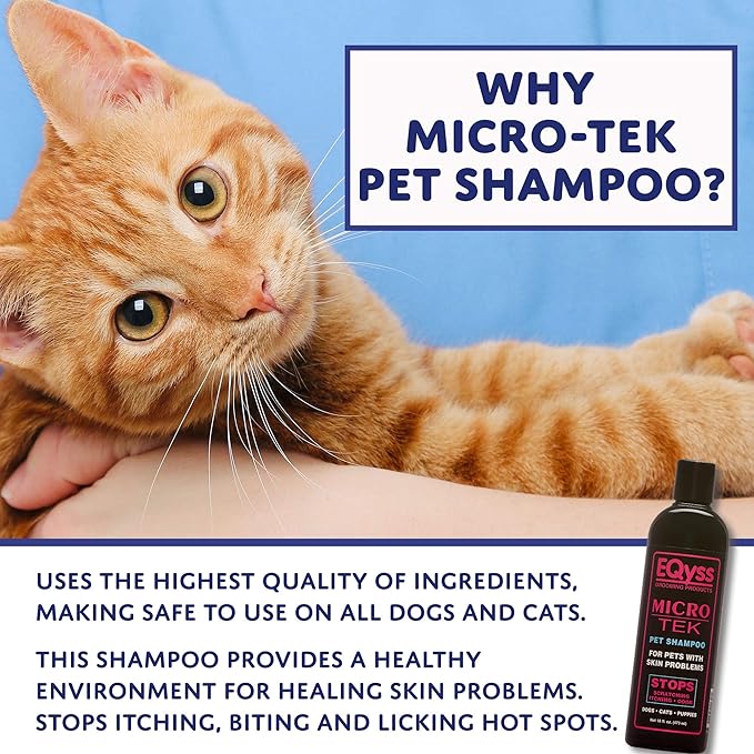 EQyss Micro-Tek Pet Shampoo - Stops Scratching, Itching, Biting, or Licking Hot Spots. Perfect for Pets with Skin Problems. 16 oz
