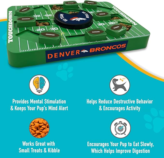 Pets First NFL Denver Broncos Large Puzzle Toy, New Size, Interactive Dog Treat & Slow Feeding Toy