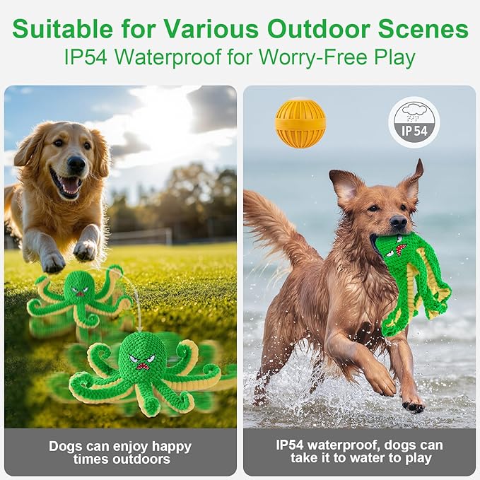 Interactive Dog Toys Octopus,Durable Automatic Jumping Dog Toy to Keep Them Busy,Squeaky Moving Tug of War Doggie Toy,USB Rechargeable Puppy Toys (Green)
