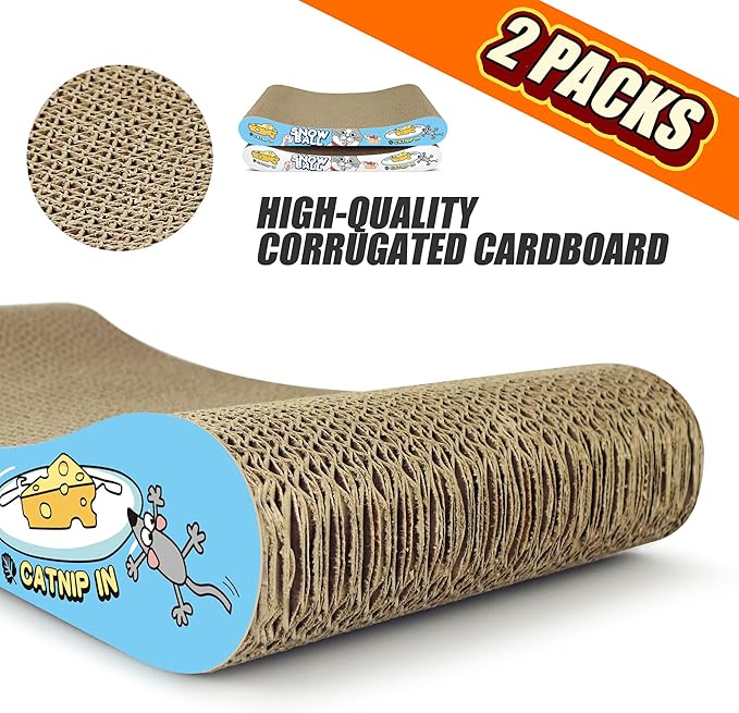 TTCAT Cat Scratching Pad, 2 Pack Corrugated Cat Scratcher Cardboard, Bone Type Durable Cat Scratching Board Reversible with Catnip for Furniture Protection…