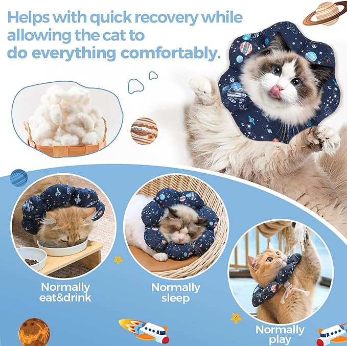 ComSaf Cat Cone Collar Soft, Protective Adjustable Cat Cones to Stop Licking After Surgery, Comfortable Lightweight Elizabethan Collar for Kitten Prevent from Licking Wounds, Not Block Vision
