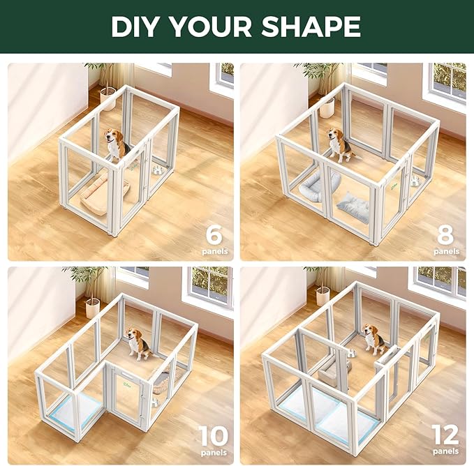 FXW AuraSpace Acrylic Indoor Unleashed Dog Playpen for Medium Dogs, 35 Inch, 12 Panels, White