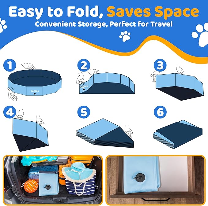 55.1" x 12" Foldable Dog Pool - Collapsible Hard Plastic Kiddie Pool for Dogs & Kids, Non-Slip Pet Bath Tub for Outdoor Backyard Use, Lightweight & Portable (Blue)