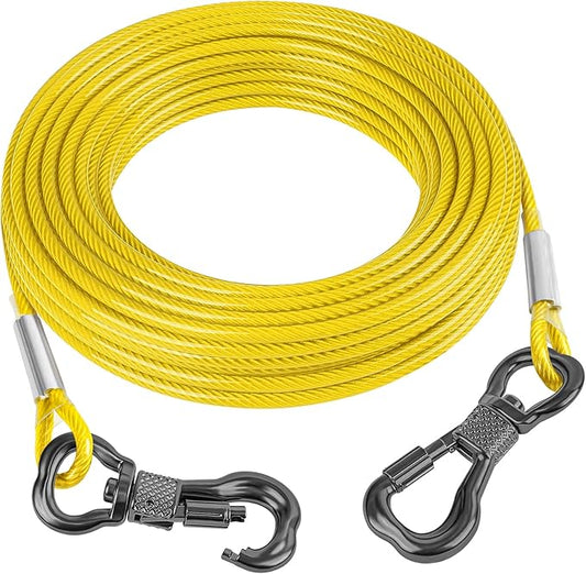 Tresbro 50FT Reflective Tie Out Cable for Dogs Up to 250 Pounds, Steel Wire Lead Leash Cable with Stainless Rotatable Buckle, Lightweight and Enduring, Dog Chains Outside for Outdoor, Yard, Yellow