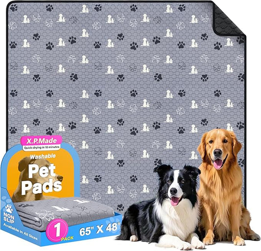 Washable Pee Pads for Dogs 65"x48", Extra Large Reusable Puppy Pads, Waterproof Pet Pee Pads for Dog Potty Training, Extra Large Dog Pee Pads for Crate, Playpen, and Whelping, Durable and Absorbent