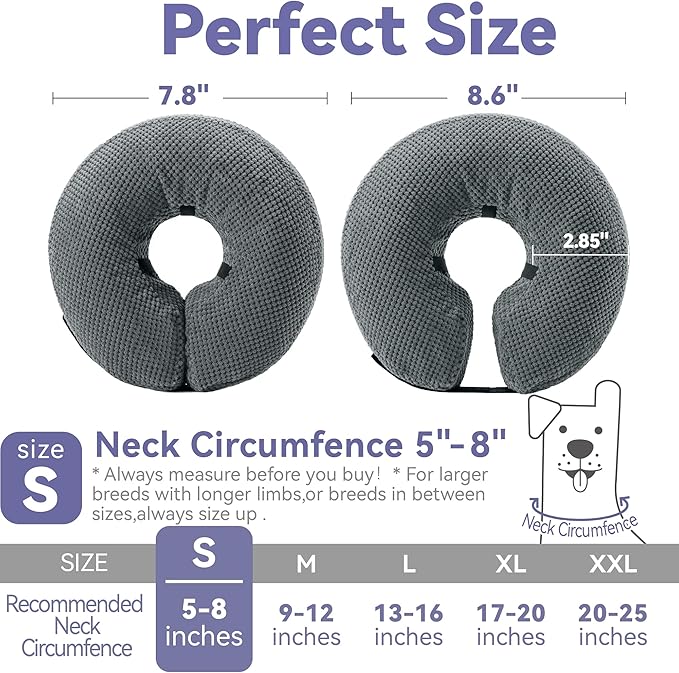 Soft Inflatable Dog Cone Collar Alternative After Surgery - Dog Neck Donut E Collar for Large Medium Small Dogs Cats Post Surgery - Recovery Collar to Stop Licking - Grey, S