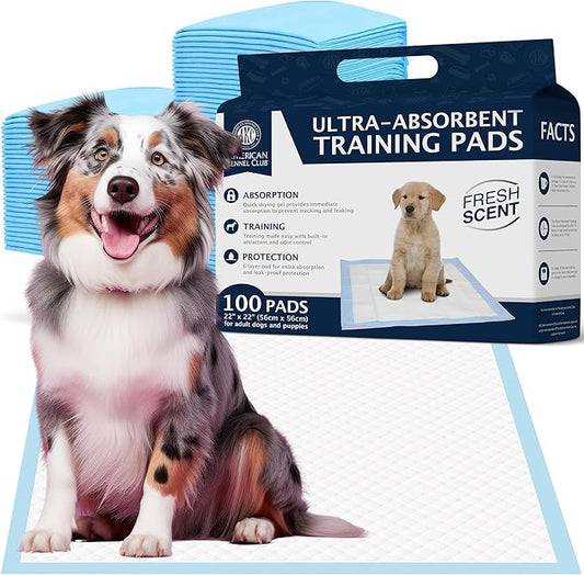 American Kennel Club Scented Puppy Training Pads with Ultra Absorbent Quick Dry Gel – 22 x 22 Pee Pads for Dogs - Fresh Scented - Pack of 100