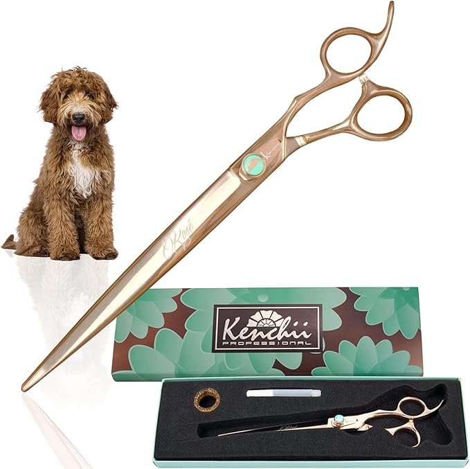 Kenchii Rose Dog Grooming Scissors, 9 Inch Straight Shears, Dog Scissors for Grooming, Ergonomic Design for Comfort and Precision, Heavy Duty, Durable and Sharp
