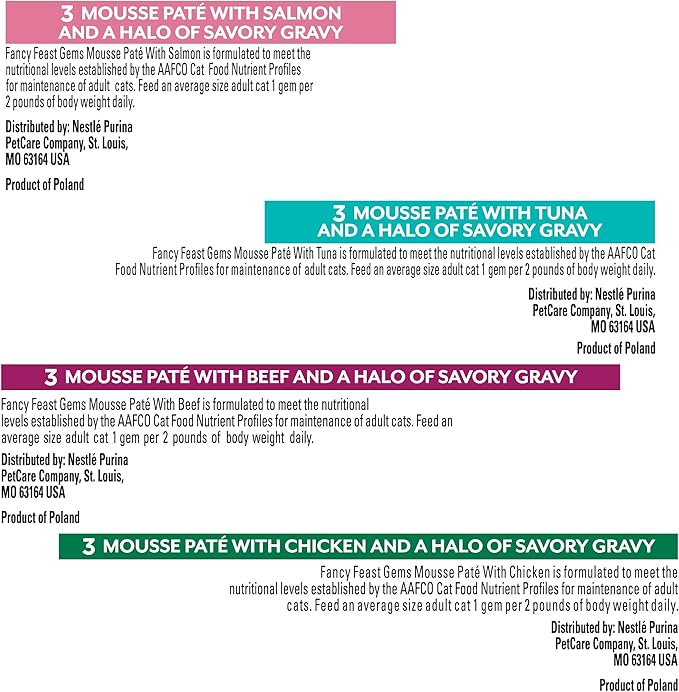 Fancy Feast Gems Pate Cat Food Mousse and a Halo of Savory Gravy Wet Cat Food Variety Pack - (Pack of 12) 4 oz. Boxes