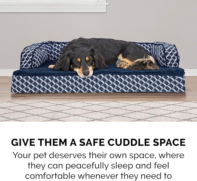 Furhaven Memory Foam Dog Bed for Medium/Small Dogs w/ Removable Bolsters & Washable Cover, For Dogs Up to 35 lbs - Plush & Woven Decor Comfy Couch Sofa - Diamond Blue, Medium