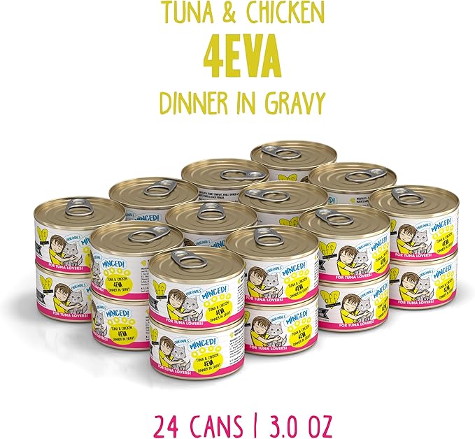 Weruva BFF Minced Natural Wet Cat Food, Tuna and Chicken 4 Eva in Gravy, 3oz Can, Pack of 24
