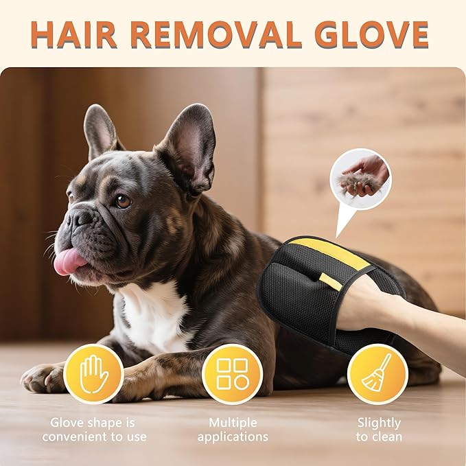 Hasina Upgrade Pet Hair Removal Glove - Reusable Grooming Glove for Dogs & Cats, Electrostatic Mitt for Pet Hair Removal, Remover Mitt for Furniture, Car Seats, Carpet & Clothing (Yellow-18)