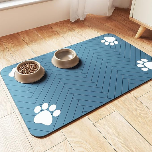 Pet Feeding Mat-Absorbent Pet Placemat for Food and Water Bowl, with Waterproof Rubber Backing, Quick Dry Water Dispenser Mat for Dog and Cat (17"x27", Blue)