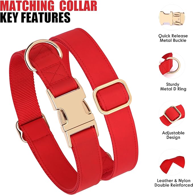 PET ARTIST Soft PU Leather Dog Collar, Bright & Classic Red Dog Collar with Quick Release Rose Metal Buckle, Adjustable Nylon Padded Durable Pet Collars for Medium Dogs Girl, Neck Fit 13-19"