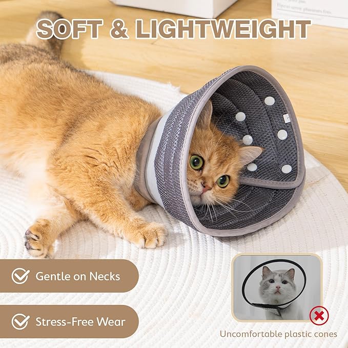 Avont Cat Cone Collar Soft to Stop Licking, Adjustable Foldable Lightweight Kitten Recovery Collar After Surgery for Small Dogs, Elizabeth Cone of Shame Alternative -Darkgrey(M)