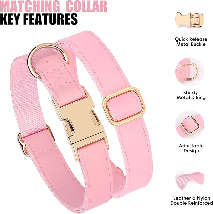 PET ARTIST Soft PU Leather Dog Collar, Bright & Classic Pink Dog Collar with Quick Release Rose Metal Buckle, Adjustable Nylon Padded Durable Pet Collars for Large Dogs Girl, Neck Fit 16-27"