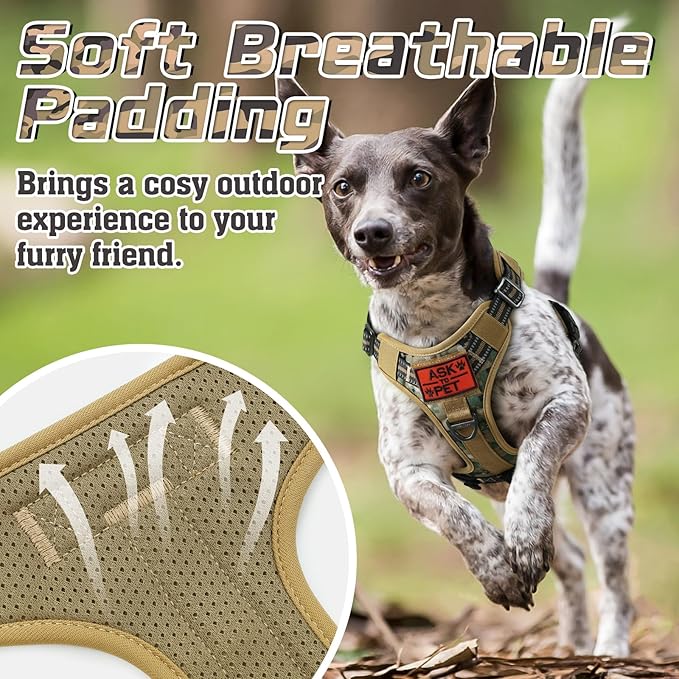 rabbitgoo Tactical Dog Harness for Large Dogs, No Pull Military Service Vest with Handle & Molle, Easy Control for Training Walking, Adjustable Reflective Straps, Brown camo, XL