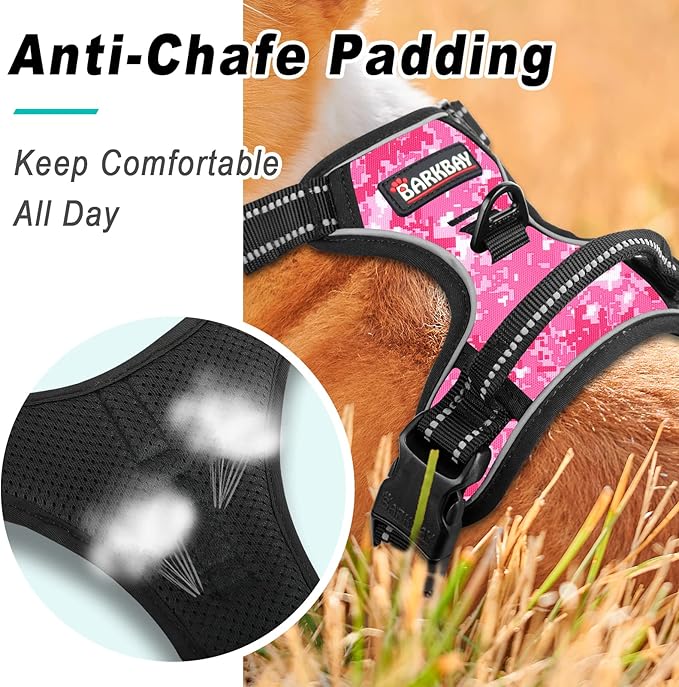 BARKBAY No Pull Dog Harness Large Step in Reflective Dog Harness with Front Clip and Easy Control Handle for Walking Training Running(Pink camo,XL)