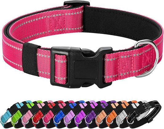 Reflective Dog Collar Padded with Soft Neoprene Breathable Quick Release Basic Dog Collars for Large Dogs Hot Pink Girl