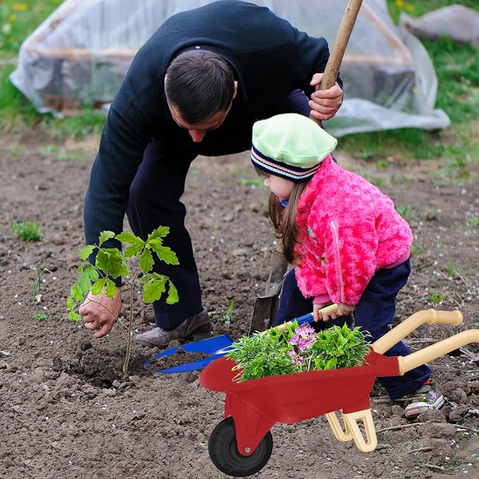 Kids Gardening Tools Outdoor Toys Set Backyard Play with Wheelbarrow Educational STEM Learning Pretend Toys Outdoor Indoor for Toddlers Kids Boys Girls (Red Wheelbarrow Set)