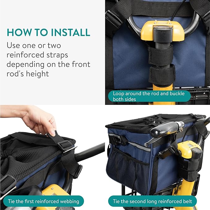 Navaris Pet Carrier for Bikes - Bike Basket Dog Carrier - Ideal Carriers for Small to Medium Dogs Up to 10kg (22lbs) - Drawstring Bag with Secure Locks and Strap - Blue