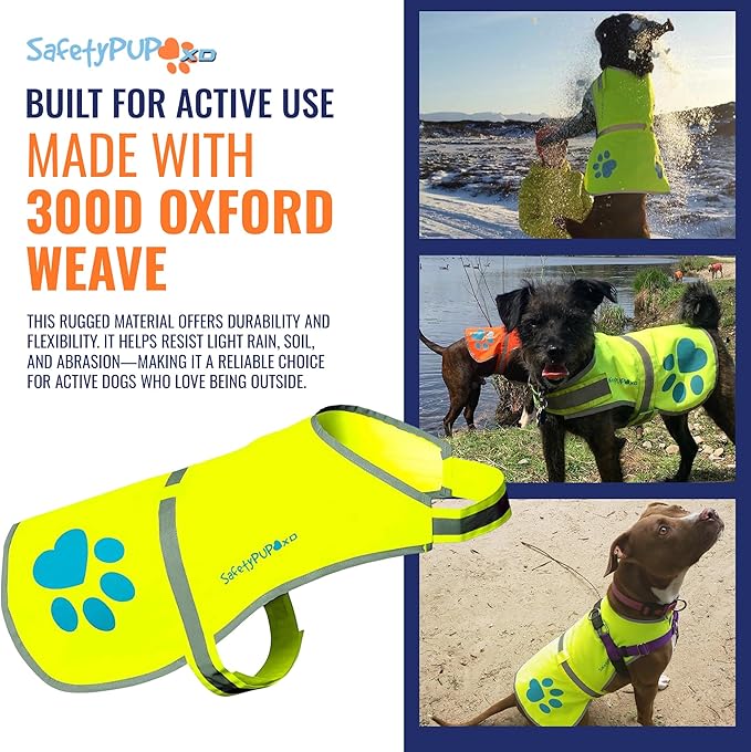 Dog Reflective Vest – Hi-Vis Fluorescent Visibility That Helps to Safeguard Your Pet On/Off Leash in Urban & Rural Areas (Yellow, Large)