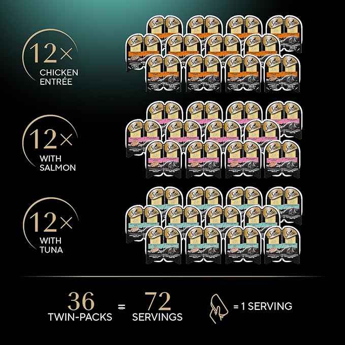 Sheba Perfect Portions Wet Cat Food Cuts in Gravy Variety Pack, Roasted Chicken Entree, with Sustainable Salmon, 2.6 oz. Twin-Pack Trays (18 Count, 36 Servings) (Pack of 2)