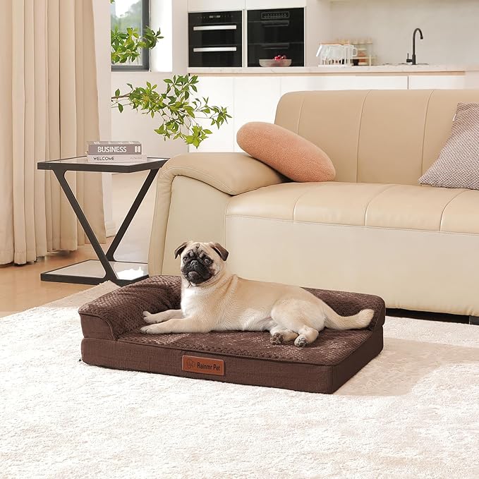 Orthopedic Dog Bed Medium Size Dog, 3 Inch Memory Foam Pet Bed for Small and Medium Dogs, Washable Removable Cover, Nonskid Bottom, Waterproof, 30x20 Inches S Brown Grey