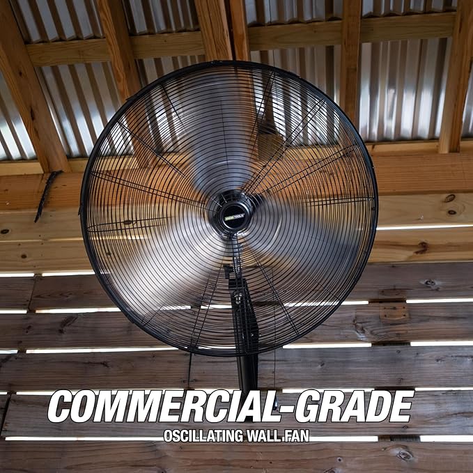 OEMTOOLS 30" Outdoor Wall Mount Fan, 80° Oscillating Fan 7200 CFM Max, Water Resistant, Use in Garage, Gym, Warehouse, Factory and Jobsite