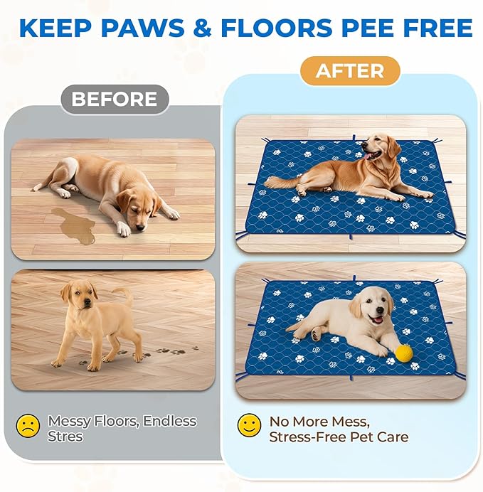Fostanfly Washable Pee Pads for Dogs, 2 Pack Large 54"x54" Ultra-Absorbent and Leak-Proof Non-Slip Reusable Potty Training Pads for Dogs, Puppy & Cats of Add 8 Lanyards-Blue