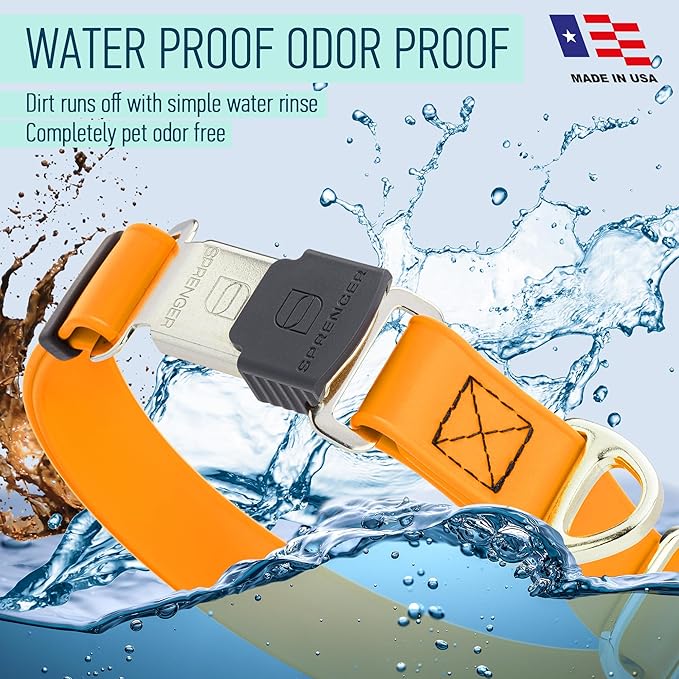 Dogline Biothane Waterproof Dog Collar with Herm Sprenger Black Stainless Steel Quick Release Buckle – Heavy Duty Tactical Durable Collar for Dogs – Comfortable Pet Collar W3/4" L12-19 Tangerine