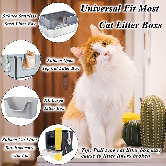 Suhaco Cat Litter Box Liners, Litter Pan Disposable Bags 2 Mil Thickened Cat Litter Liners with Drawstring 28 Pack Litter Bags for Easy Cleaning (L (Pack of 28))