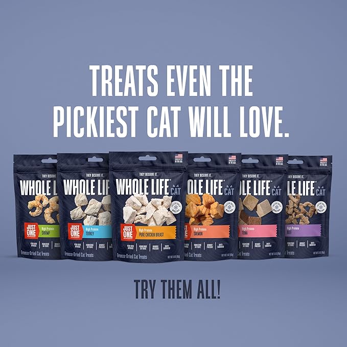 Whole Life Cat Just One Chicken Freeze Dried Cat Treats - Human Grade High Protein Food, Healthy Training Snacks, Freeze Dried Chicken Food Toppers, USA Made Natural Treats - 4 oz (Pack of 1)