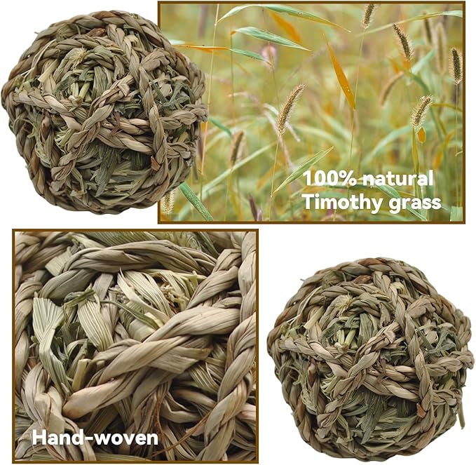 Rabbit Timothy Grass Ball 6 Pcs,Natural Bunny Grass Ball Timothy Hand Woven Chew Toys Small Animals Teeth Grinding Suitable for Hamster Guinea Pig Squirrel Totoro Gerbils