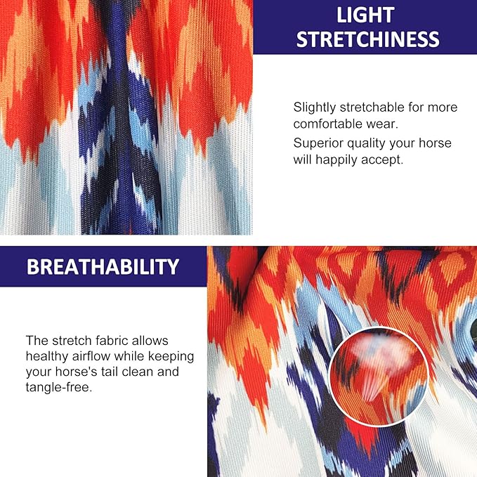 Harrison Howard Stretchy Tail Bag Breathable Horse Tail Guard Slip on Design Protect Horse Tail 2 Strand Closure Straps Keep Tail Clean & Protected 22" L Length Makes Grooming Easy-Tribal Abstract