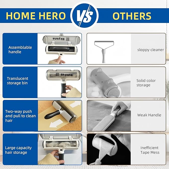 SKYANA Pet Hair Remover Roller Brush, Self-Cleaning Lint Roller for Dogs and Cats.hair removal for Fourniture,Couch,Carpet,Clothing,and bedding,portable,multiple surface.Removal tool.Lint Roller