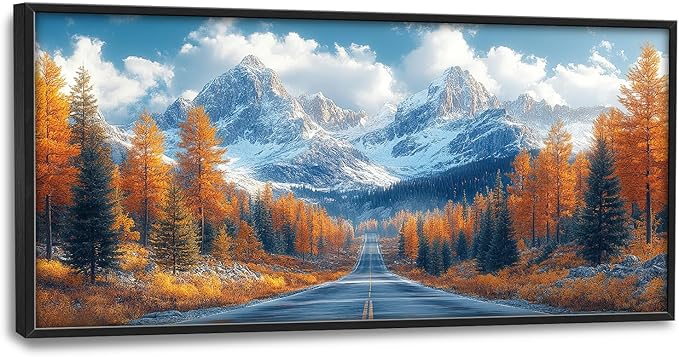 Large Forest Mountain Landscape Wall Art for Living Room, Nature Highway Road Scenery Canvas Oversized Wall Decor, Autumn Framed Pictures Painting Print Artwork for Bedroom Office 60"L x 30"W