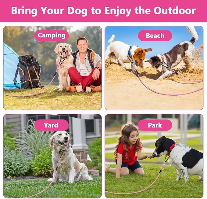 Dog Tie Out Cable 10FT-500Lbs,Heavy Duty Dog Leads&Tether for Yard with Swivel Hook,Small Large Dogs Leash Line for Outside,Rust Chew Proof Dogs Run Cable for Outdoor Camping(Pink, 10FT)