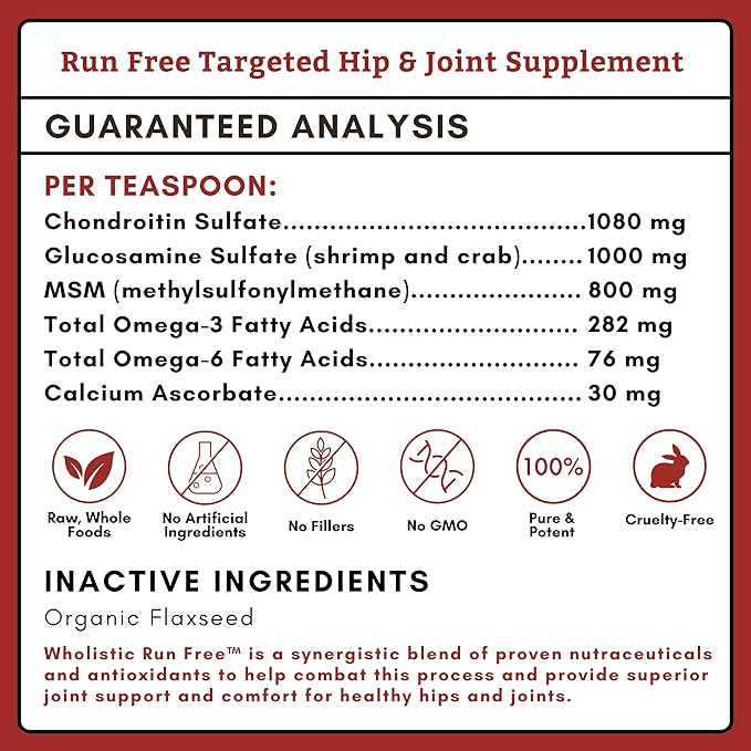 Wholistic Pet Organics Joint Supplement for Dogs - 1 Lb - Daily Dog Hip and Joint Supplement with Glucosamine Chondroitin & MSM to Support Mobility - All Breeds & Ages - Organic Glucosamine for Dogs