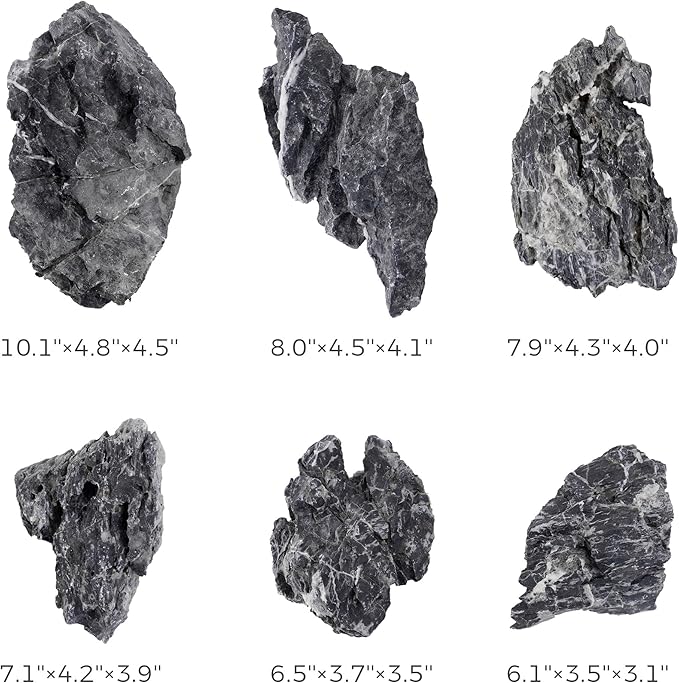 6-8 Inches Natural Seiryu Stone 6 PCS Aquarium Rocks for Aquascaping, Aquarium Landscaping, Terrariums, Fish Tank Decoration, Vivariums, Paludarium, Reptile and Amphibian Enclosures