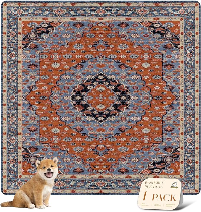 nunubaby Washable Pee Pads for Dogs, Stylish, Non-Slip and Leak-Proof Pee Pads. Reusable Potty Pads for Dogs for Crates and Floors.(Red/Multi, 72" x72")