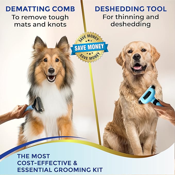 Large Deshedding Tool & Dematting Comb – Grooming Brushes for Dogs, Cats, Horses – Reduce Shedding and Remove Knots, Mats and Loose Undercoat
