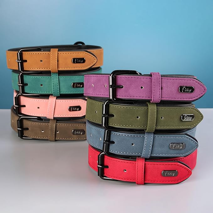 Didog Soft Padded PU Leather Dog Collar, Breathable and Adjustable Pink Dog Collar for Large Dogs, Comfortable for Daily Walk Pink, XL Fit Neck 17-21"(44-71 lbs)