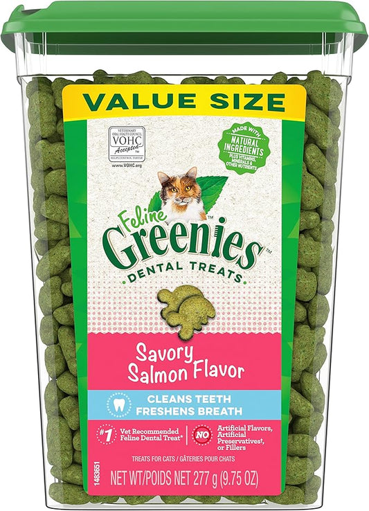 Greenies Feline Adult Dental Cat Treats, Savory Salmon Flavor, 9.75 oz. Tub