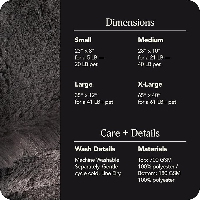 UnHide Floof Pet Bed - Medium (28" x 10") - Extra Soft Dog Bed - Removable Faux Fur Cover - Machine Washable - Helps Ease Pet Anxiety & Provides The Perfect Sleep - Charcoal Charlie