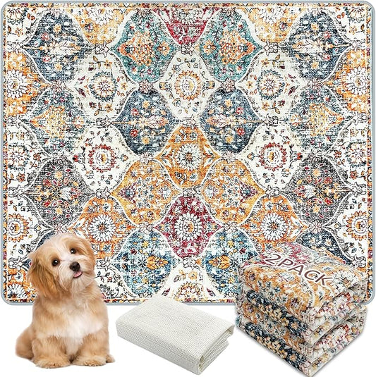 Washable Pee Pads for Dogs, (2 Pack, 36"x42") Upgrade Reusable Puppy Pads with Non-Slip Rug Pad, Super Thickening Absorbent Leakproof Dog Traning Pads Whelping Pad for Dogs, Doggie(Orange)