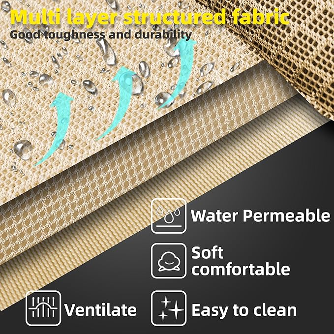 Soft Mesh Elevated Pet Bed for Large Medium Dogs Outdoor Resting Cot with Water-Resistant, Air-Permeable, Cooling and Anti-Skid Portable Dog Bed, Up to 80 lbs,33.3" L x 25.2" W x 6.9" H, Beige