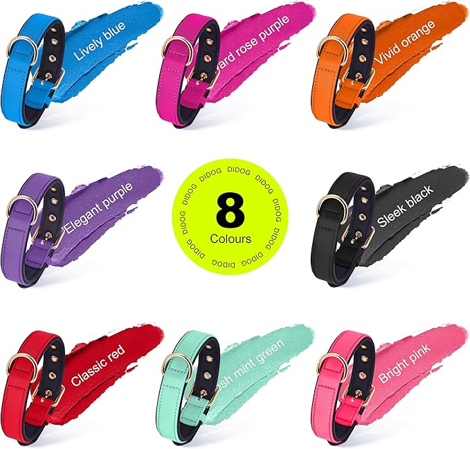 Didog Soft Padded Dog Collars for Small Dogs, Lightweight and Breathable Dog Collar with Metal Buckle, Red, M