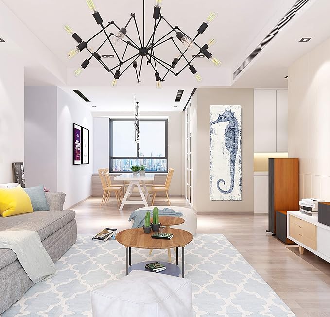 Yihui Arts Seahorse Canvas Wall Art Hand Painted Blue and White Painting Modern Coastal Pictures for Living Room Bedroom Hallway Bathroom Decoration